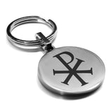 Stainless Steel Religious Chi Rho Round Medallion Keychain