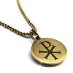 Stainless Steel Religious Chi Rho Round Medallion Pendant