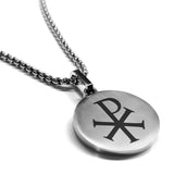 Stainless Steel Religious Chi Rho Round Medallion Pendant