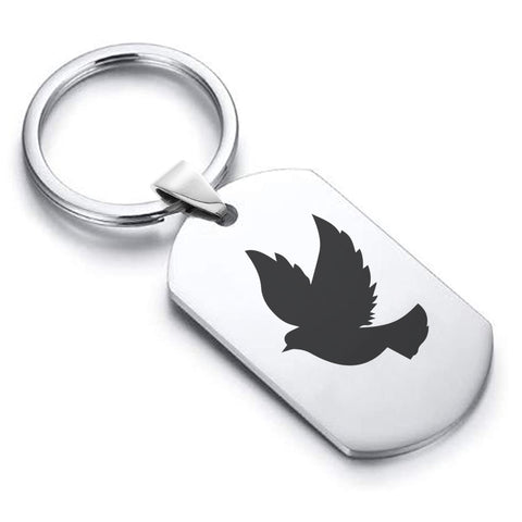 Stainless Steel Religious Dove Dog Tag Keychain - Comfort Zone Studios