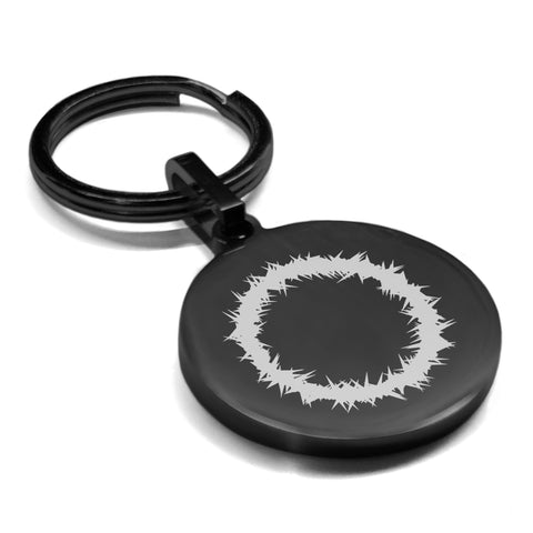 Stainless Steel Religious Crown of Thorns Round Medallion Keychain