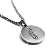 Stainless Steel Religious Palm Branch Round Medallion Pendant