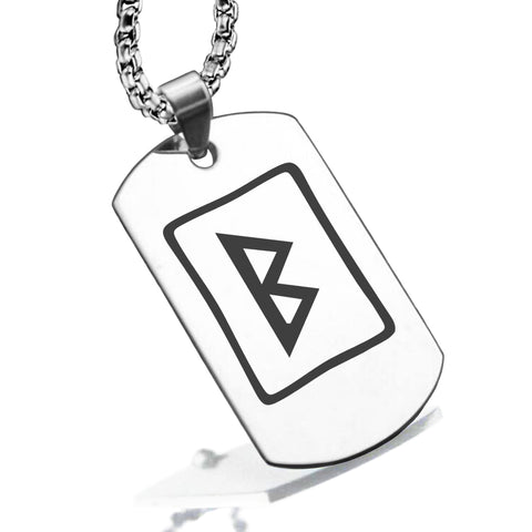 Stainless Steel Elder Futhark Berkana Rune Dog Tag Pendant - Comfort Zone Studios