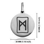 Stainless Steel Elder Futhark Mannaz Rune Round Medallion Pendant
