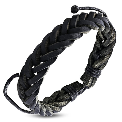 Genuine Black Leather Braided Wrap Rope Adjustable Bracelet - Comfort Zone Studios