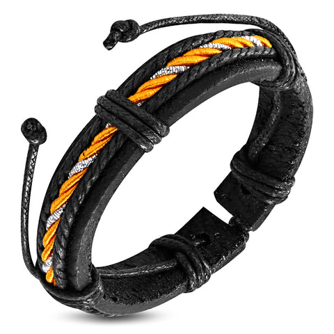 Genuine Black Leather Multi Color Wrap Rope Adjustable Bracelet - Comfort Zone Studios