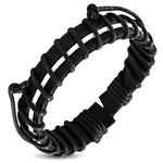 Genuine Black Leather Two-Tone White Strip Wrap Rope Adjustable Black Leather Bracelet - Comfort Zone Studios
