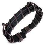 Genuine Black Leather Two-Tone Brown Strip Wrap Rope Adjustable Black Leather Bracelet - Comfort Zone Studios