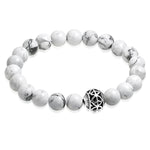 White Howlite Antique Peace Charm Healing Balance Meditation Buddha Bead Stretch Bracelet - Comfort Zone Studios