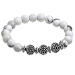 White Howlite Antique Bali Charm Healing Balance Meditation Buddha Bead Stretch Bracelet - Comfort Zone Studios