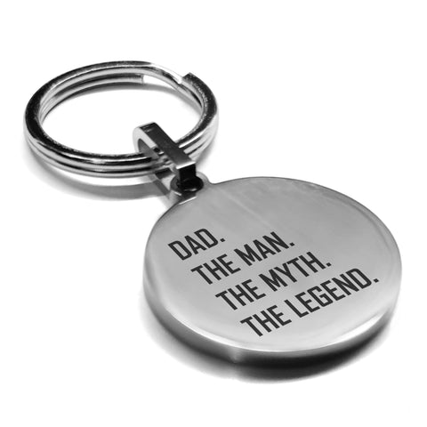 Stainless Steel Dad the Man Myth Legend Round Medallion Keychain