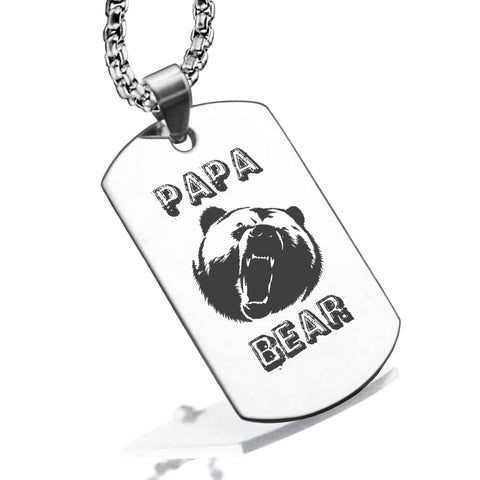 Stainless Steel Papa Bear Dog Tag Pendant - Comfort Zone Studios