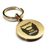 Stainless Steel Respect the Beard Round Medallion Keychain