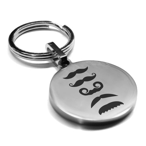 Stainless Steel Mustache Dad Round Medallion Keychain