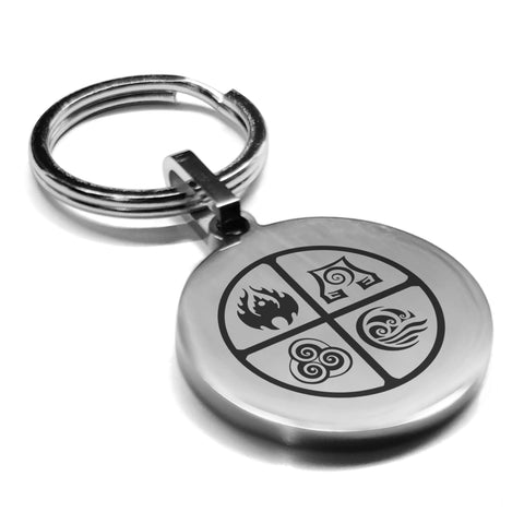 Stainless Steel Four Elements Round Medallion Keychain