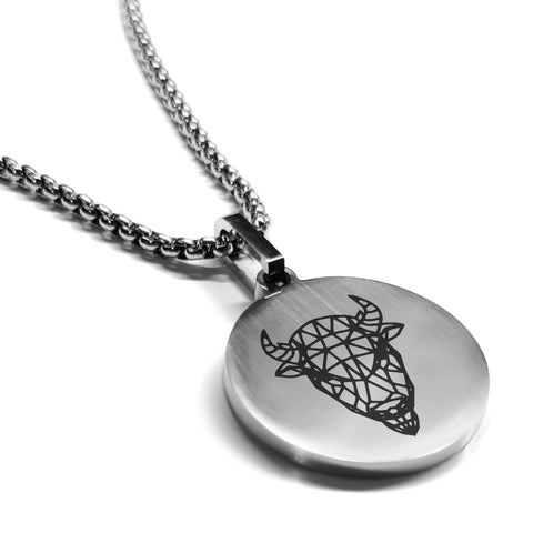 Stainless Steel Geometric Polygon Bison Round Medallion Pendant