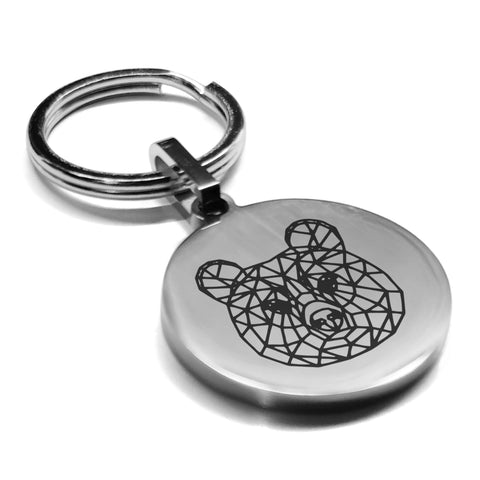 Stainless Steel Geometric Polygon Brown Bear Round Medallion Keychain