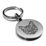 Stainless Steel Geometric Polygon Cat Round Medallion Keychain