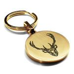 Stainless Steel Geometric Polygon Deer Round Medallion Keychain