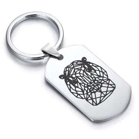Stainless Steel Geometric Polygon Hippo Dog Tag Keychain - Comfort Zone Studios