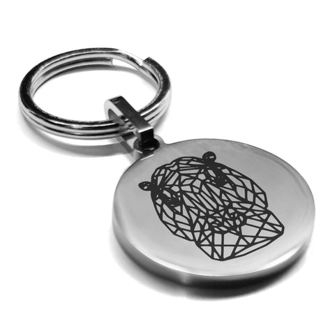 Stainless Steel Geometric Polygon Hippo Round Medallion Keychain