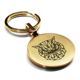 Stainless Steel Geometric Polygon Owl Round Medallion Keychain