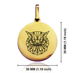 Stainless Steel Geometric Polygon Owl Round Medallion Keychain