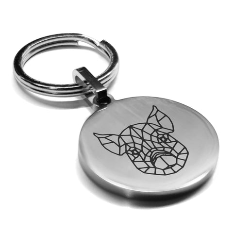 Stainless Steel Geometric Polygon Pig Round Medallion Keychain