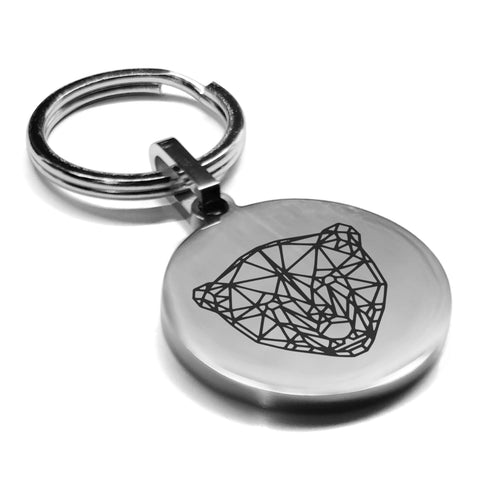 Stainless Steel Geometric Polygon Polar Bear Round Medallion Keychain
