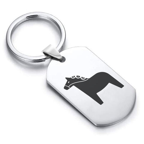 Stainless Steel Dala Horse Good Luck Charm Dog Tag Keychain