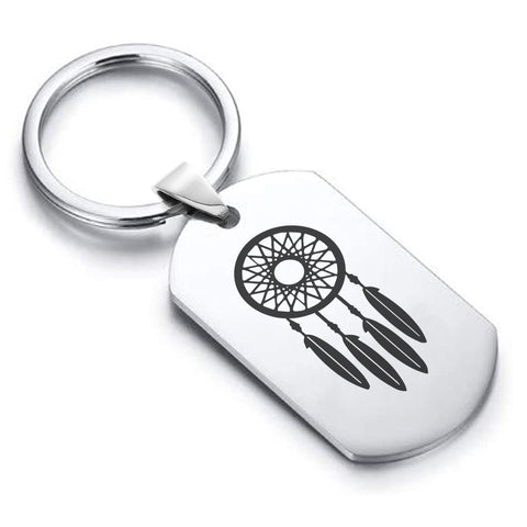 Stainless Steel Dream Catcher Good Luck Charm Dog Tag Keychain