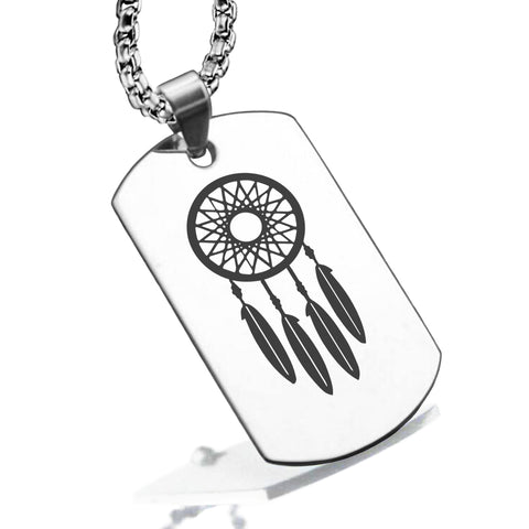 Stainless Steel Dream Catcher Good Luck Charm Dog Tag Pendant