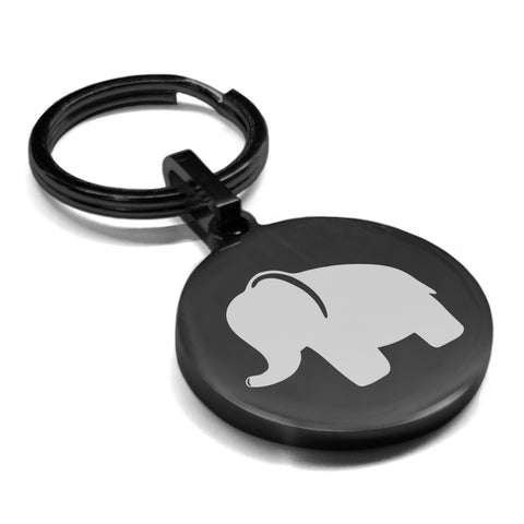 Stainless Steel Elephant Good Luck Charm Round Medallion Keychain