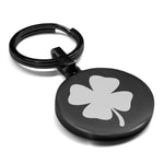 Stainless Steel Four Leaf Clover Good Luck Charm Round Medallion Keychain
