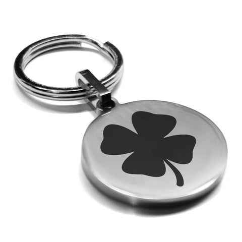 Stainless Steel Four Leaf Clover Good Luck Charm Round Medallion Keychain