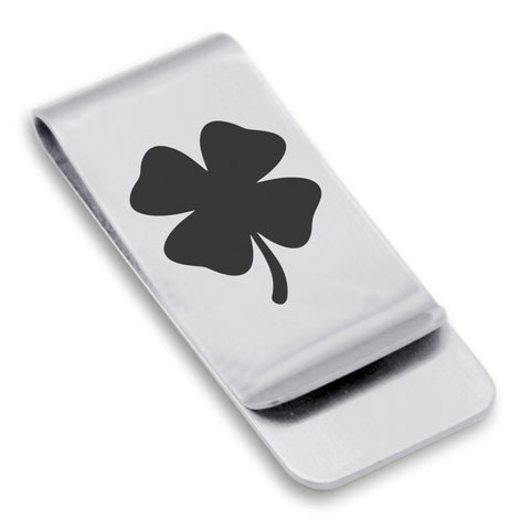 Stainless Steel Four Leaf Clover Good Luck Charm Classic Slim Money Clip