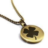 Stainless Steel Four Leaf Clover Good Luck Charm Round Medallion Pendant