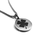 Stainless Steel Four Leaf Clover Good Luck Charm Round Medallion Pendant