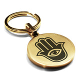 Stainless Steel Hamsa Good Luck Charm Round Medallion Keychain
