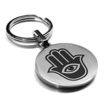 Stainless Steel Hamsa Good Luck Charm Round Medallion Keychain