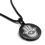 Stainless Steel Hamsa Good Luck Charm Round Medallion Pendant