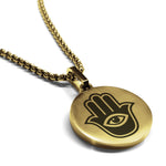 Stainless Steel Hamsa Good Luck Charm Round Medallion Pendant