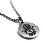 Stainless Steel Hamsa Good Luck Charm Round Medallion Pendant