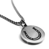 Stainless Steel Horseshoe Good Luck Charm Round Medallion Pendant