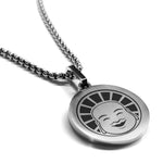 Stainless Steel Laughing Buddha Good Luck Charm Round Medallion Pendant