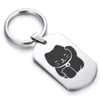 Stainless Steel Maneki Neko Good Luck Charm Dog Tag Keychain