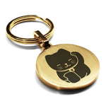 Stainless Steel Maneki Neko Good Luck Charm Round Medallion Keychain