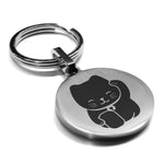 Stainless Steel Maneki Neko Good Luck Charm Round Medallion Keychain