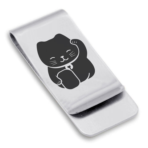 Stainless Steel Maneki Neko Good Luck Charm Classic Slim Money Clip