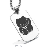 Stainless Steel Maneki Neko Good Luck Charm Dog Tag Pendant